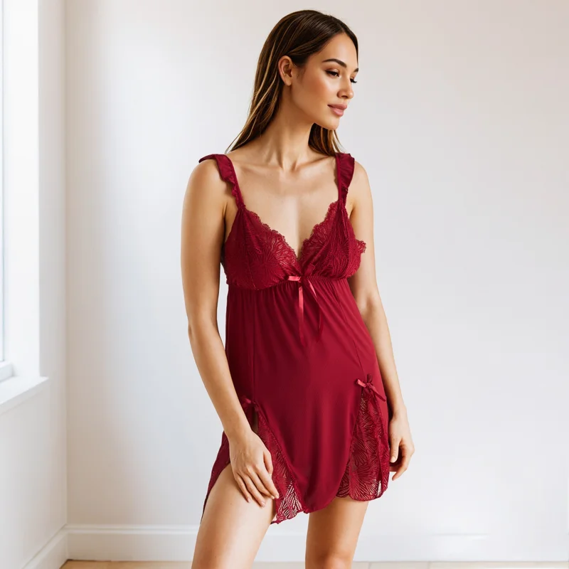 Lace Textured Babydoll with Thongs