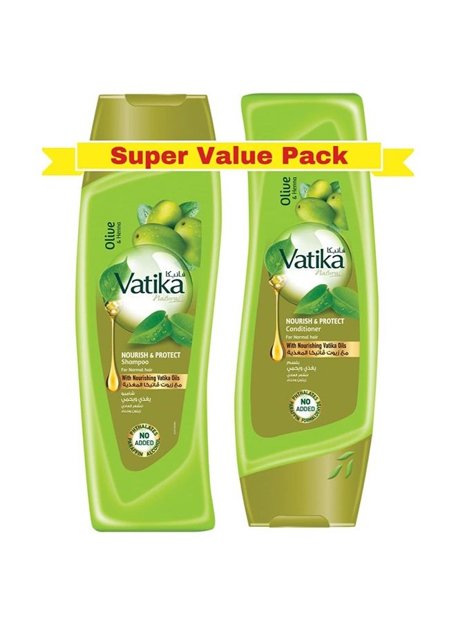 Vatika Naturals - Pack Of 2 Nourish- Protect Shampoo And Conditioner Enriched With Olive And Henna 400ml - Image 1