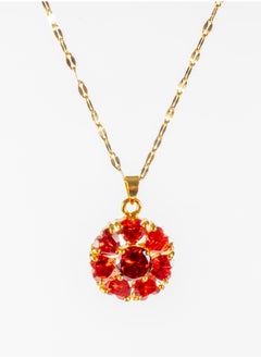 Stainless Steel Necklace Gold with a Red Zirconic Pendant