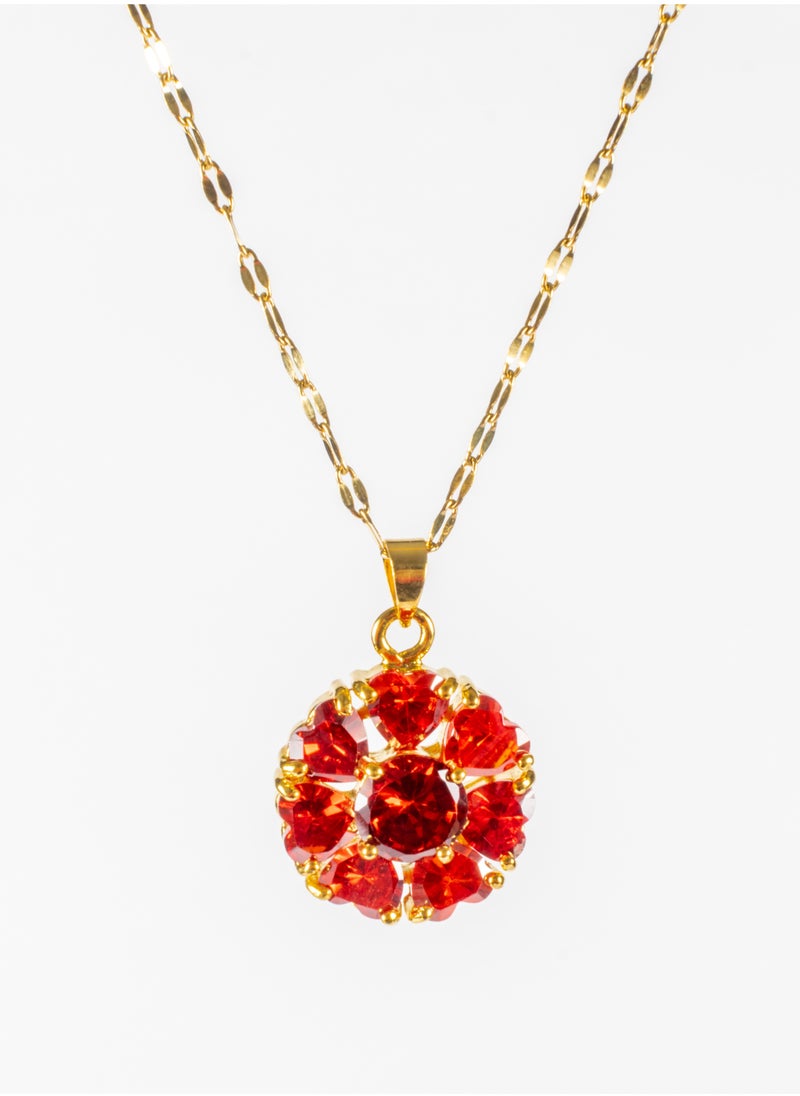 The Black Pearl Accessories - Stainless Steel Necklace Gold with a Red Zirconic Pendant - Image 1