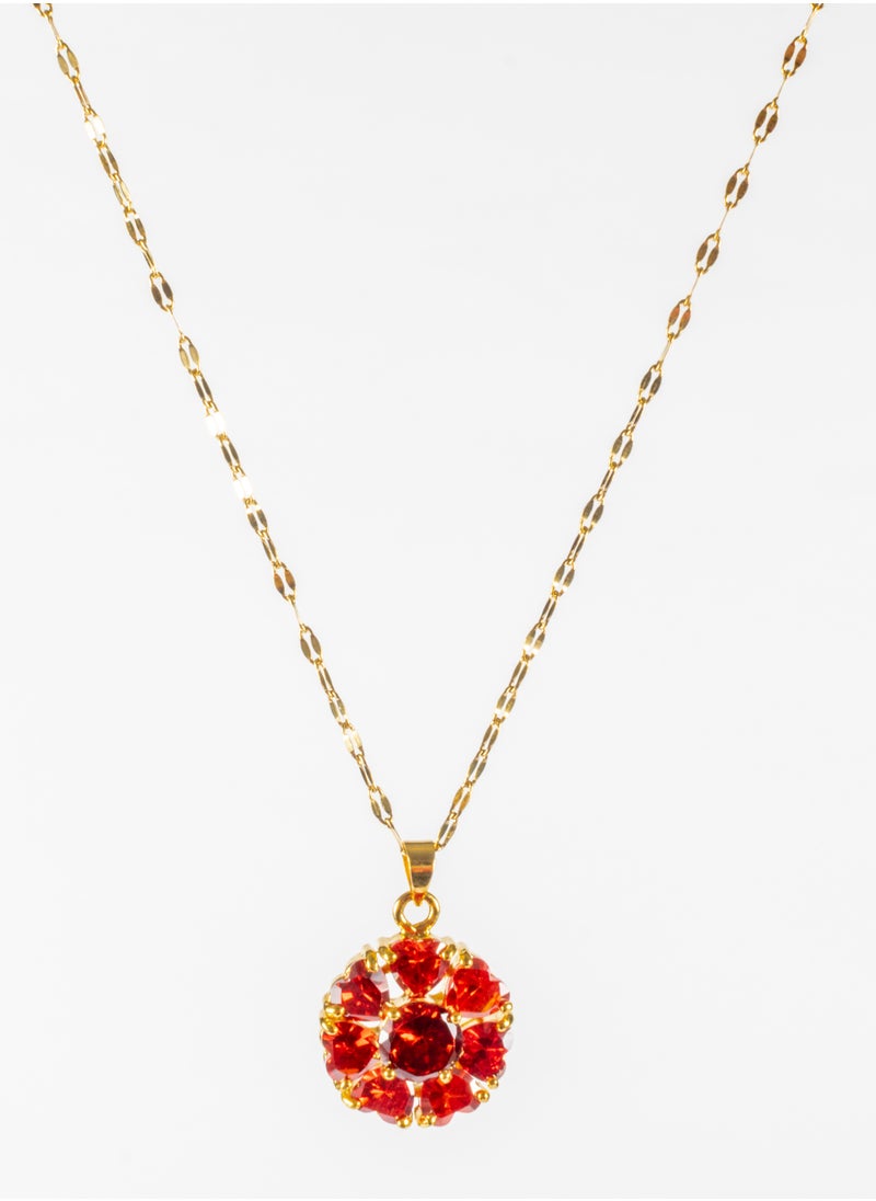 The Black Pearl Accessories - Stainless Steel Necklace Gold with a Red Zirconic Pendant - Image 1