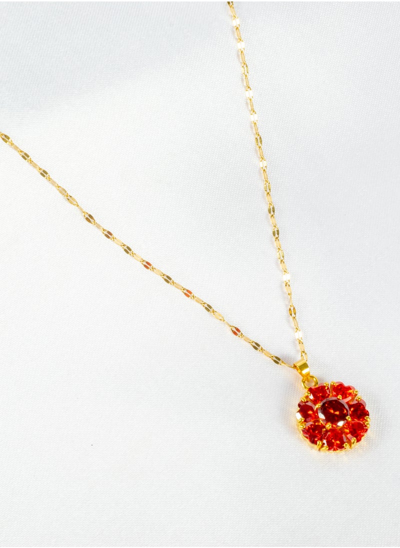 The Black Pearl Accessories - Stainless Steel Necklace Gold with a Red Zirconic Pendant - Image 1