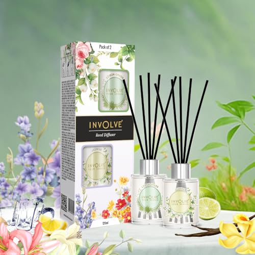 Involve your senses Involve Pura Reed Diffuser Set- Lemongrass & Jasmine - 120 ml | Oil Diffuser with Free 10 Reed Sticks | Room Freshener for Home, Bedroom | Gifts Set (Pack of 2) | Gifting Items for House Warming - Image 2
