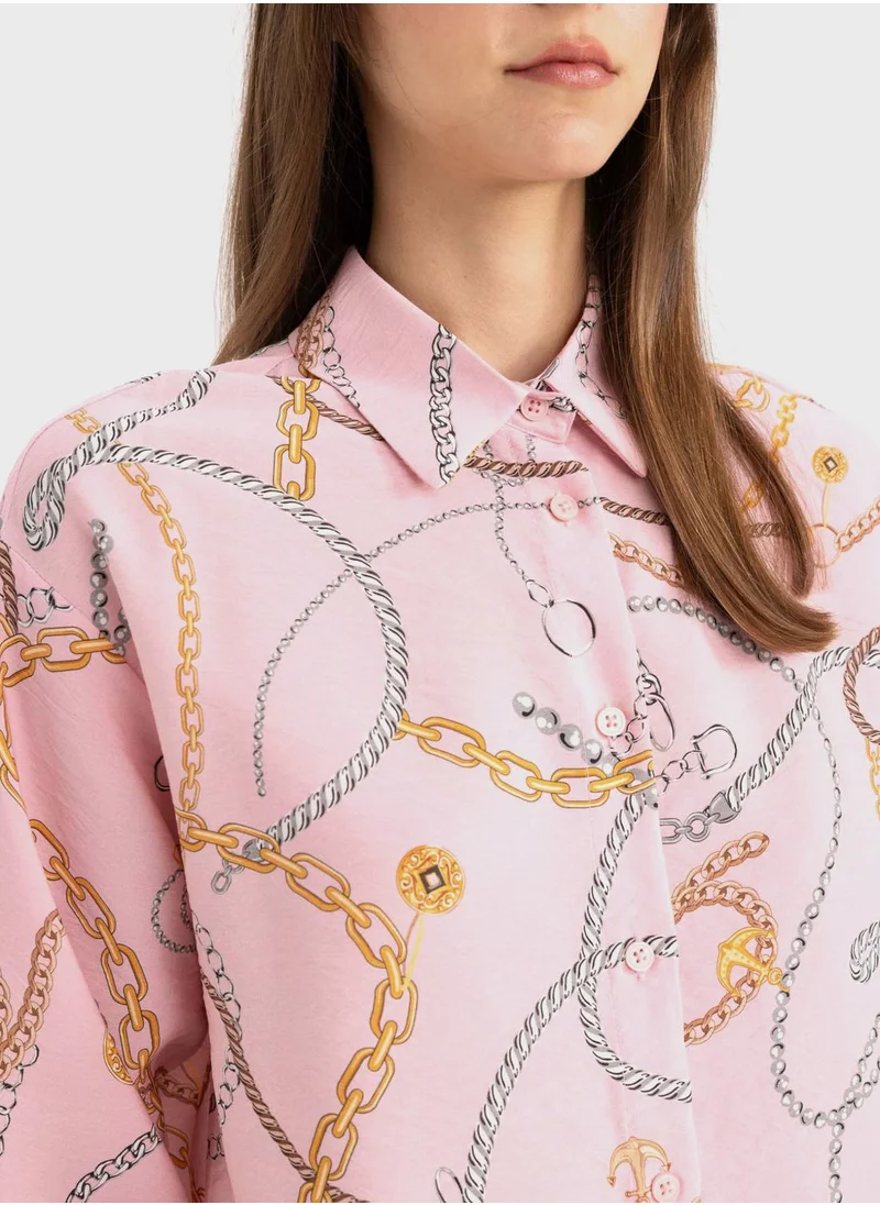 ديفاكتو Relax Fit Printed Long Sleeve Tunic