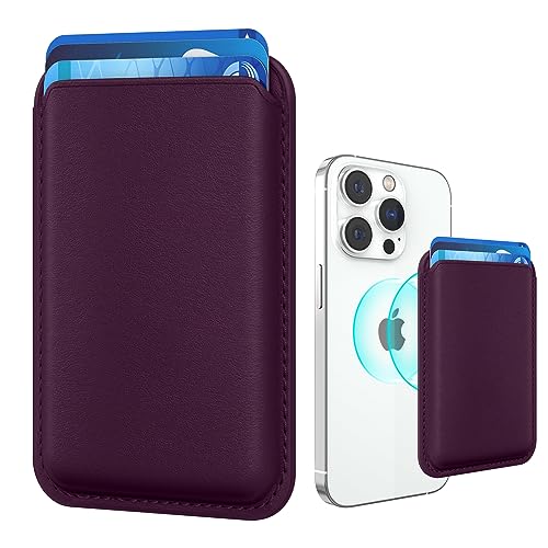 Amzone Magnetic Wallet Cell Phone Card Holder for Phone Case with Mag-Safe, Stronger Magnetic RFID Leather Phone Wallet Stick on Series of iPhone 15/14/13/12 and Pro/Promax, Cherry - Image 1