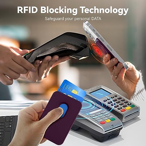 Amzone Magnetic Wallet Cell Phone Card Holder for Phone Case with Mag-Safe, Stronger Magnetic RFID Leather Phone Wallet Stick on Series of iPhone 15/14/13/12 and Pro/Promax, Cherry - Image 3