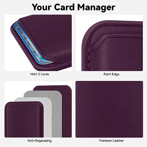 Amzone Magnetic Wallet Cell Phone Card Holder for Phone Case with Mag-Safe, Stronger Magnetic RFID Leather Phone Wallet Stick on Series of iPhone 15/14/13/12 and Pro/Promax, Cherry - Image 5
