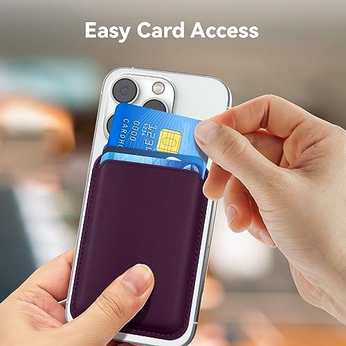 Amzone Magnetic Wallet Cell Phone Card Holder for Phone Case with Mag-Safe, Stronger Magnetic RFID Leather Phone Wallet Stick on Series of iPhone 15/14/13/12 and Pro/Promax, Cherry - Image 4