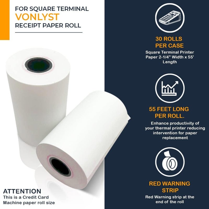 Vonlyst Receipt Paper Roll for Square Terminal Credit Card Machine (30 rolls) - Image 4