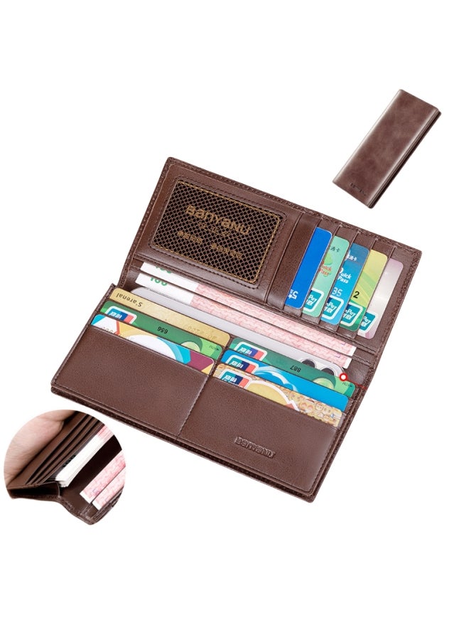 بانيانو محفظة رجالية طويلة من الجلد الطبيعي رفيعة للغاية مضادة للسرقة مع سحاب محفظة من جلد البقر طراز بني عادي (فرشاة مضادة للسرقة) - Image 2