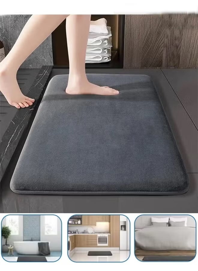 Berma Baby سجادة بلون موحد، سجادة أرضية من الصوف المرجاني، سجادة أرضية من الإسفنج السميك المنقوش، سجادة حمام غير قابلة للانزلاق، سجادة قدم غير قابلة للانزلاق، ماصة وقابلة للغسل في الغسالة، 40*60 سم، مناسبة للحمام وغرفة الاستحمام وحوض الاستحمام (رمادي غامق) - Image 1