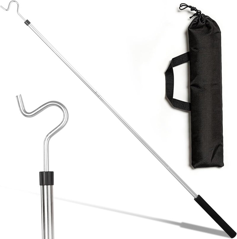 Frebuta Clothes Hanger Reaching Hook,33 to 51Inch Clothes Hook Pole Long Light Hanging Extension Adjustable Clothes Rod Assist Tool Sponge Handle Shutters Pole Ceiling Home Reacher Poles (51in) - Image 1
