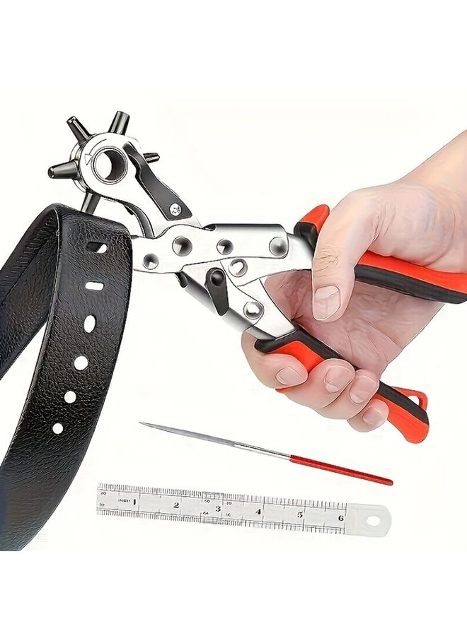 Orange Heavy Duty Faux Leather Punch Pliers with Rotating Steel Manual Tool Red Rubber Grip - Image 4