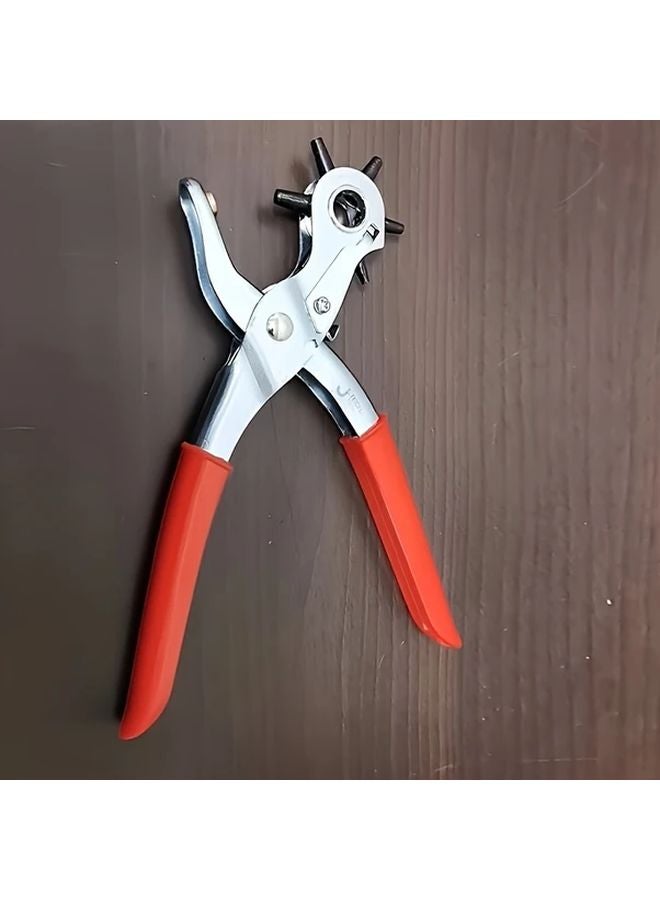 Orange Heavy Duty Faux Leather Punch Pliers with Rotating Steel Manual Tool Red Rubber Grip - Image 1