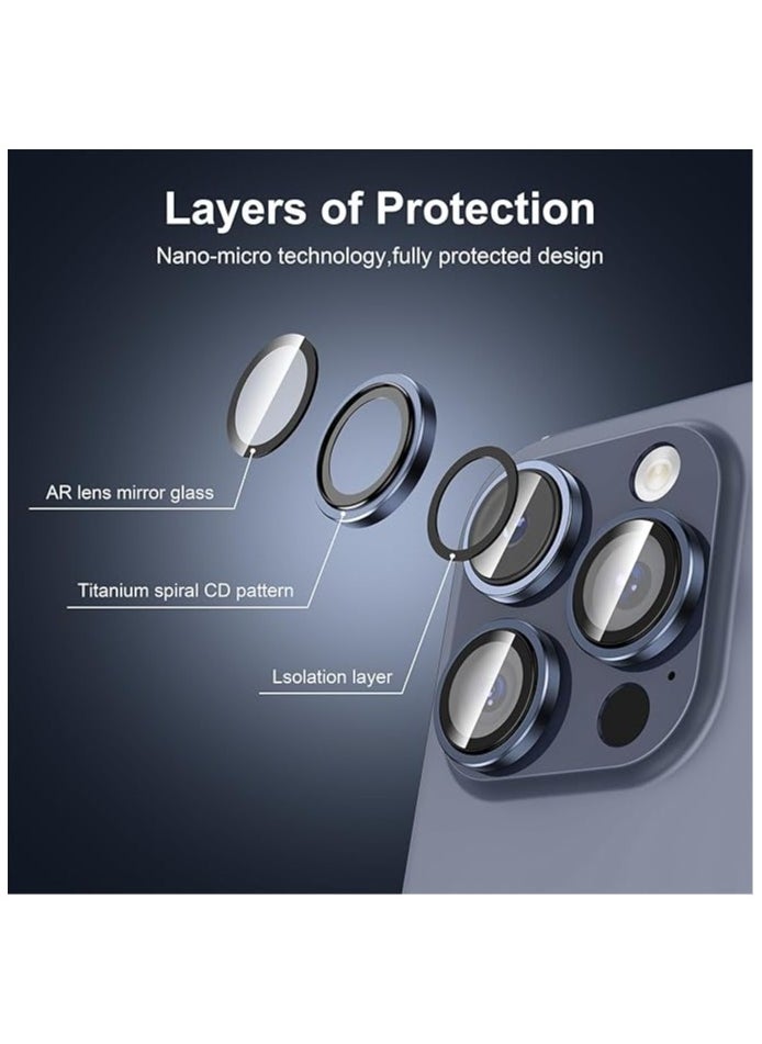 Phone Planet - Camera Lens Protector for iPhone 15 Pro Max [Keep Lens Original Design] 9H Tempered Anti-Scratch High Definition Glass Camera Cover Screen Protector Metal (Blue) - Image 1