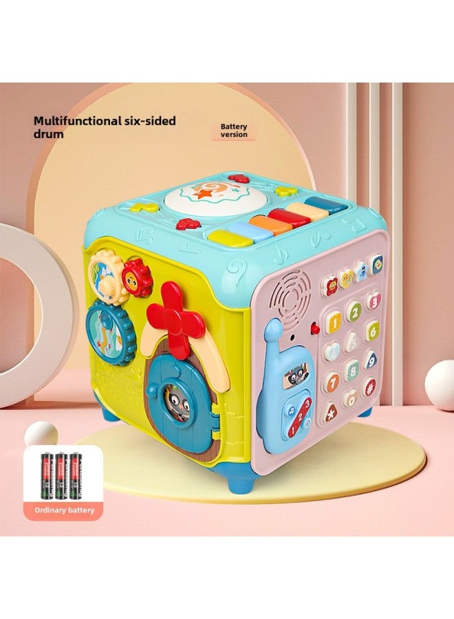 Baby Educational Toys Large Six-Sided Drum Hand-Percussion Early Learning Intelligence Development For Boys And Girls-Color:Multi-functional Hand Drum Six-sided Playable Battery Suit - Image 1