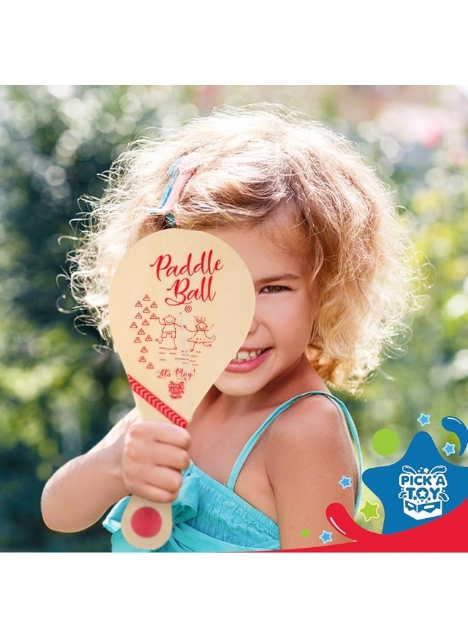 Pick A Toy Wooden Paddle Ball Toy(Set of 2) with Green Carry Bag - Indoor Outdoor Toy: Fun and Classic Paddleball Game for Boys and Girls, Party Favor Toys Ages 4+ - Image 2