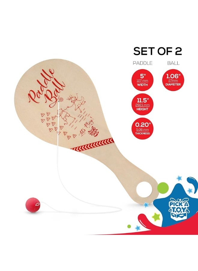 Pick A Toy Wooden Paddle Ball Toy(Set of 2) with Green Carry Bag - Indoor Outdoor Toy: Fun and Classic Paddleball Game for Boys and Girls, Party Favor Toys Ages 4+ - Image 3