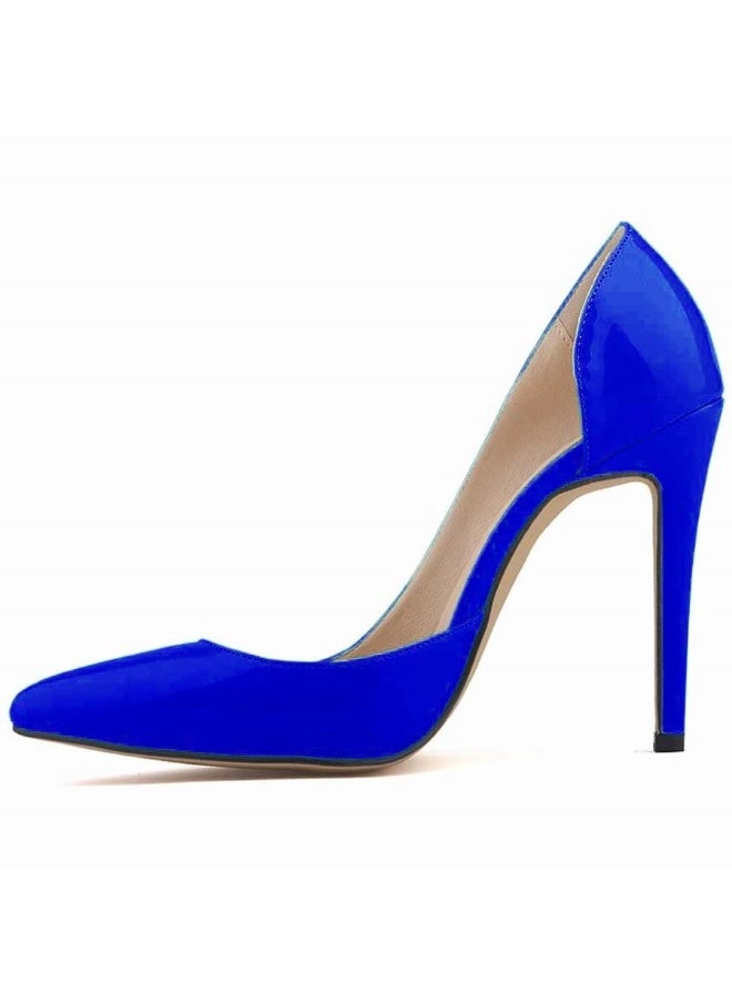 Loquat British-Style Pointed Toe Regular Leather Stiletto Heels Blue  - Image 1