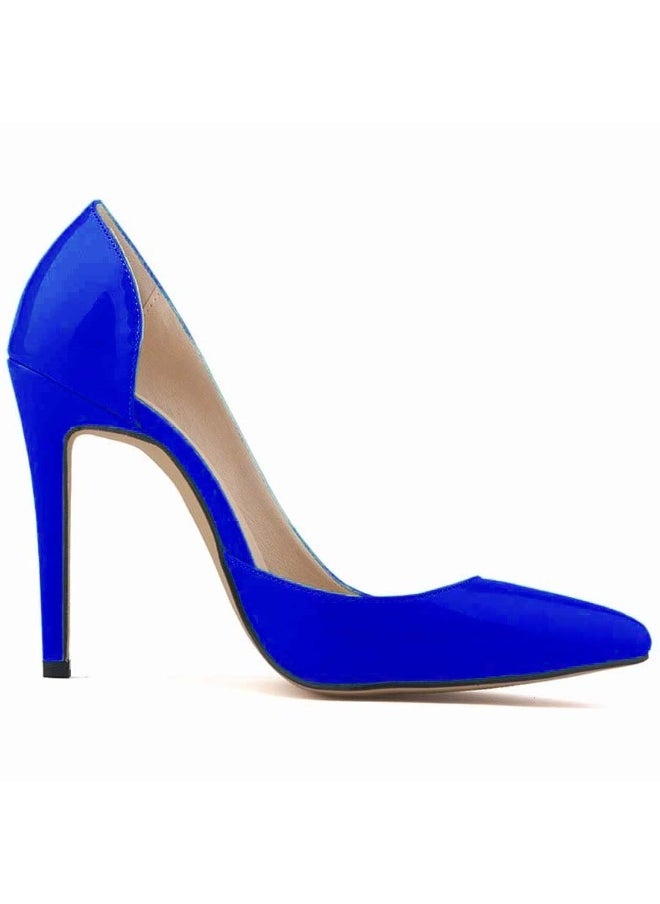 Loquat British-Style Pointed Toe Regular Leather Stiletto Heels Blue  - Image 2