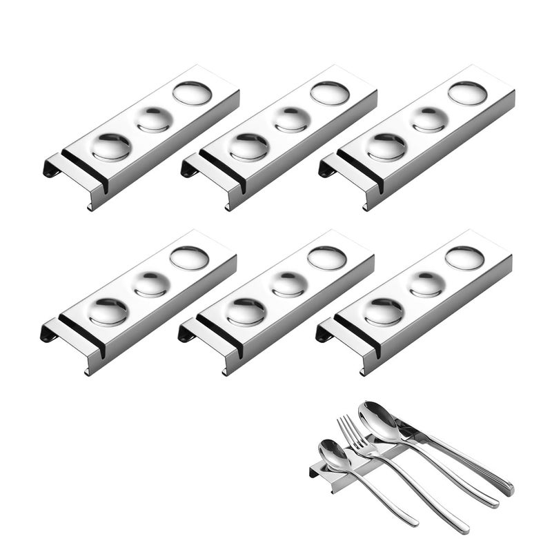 Cutlery Rests Stand for Chopsticks Spoon  Teaspoons Salad Fork Stainless Steel Flatware Tableware Rest Holder 6 PCS Dinner Table Settings Silver 145X45X15CM