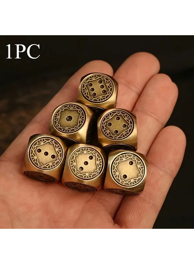 1pc Vintage Hand Polished Brass Dice With Patterns For Living Room Table Decor - Image 1