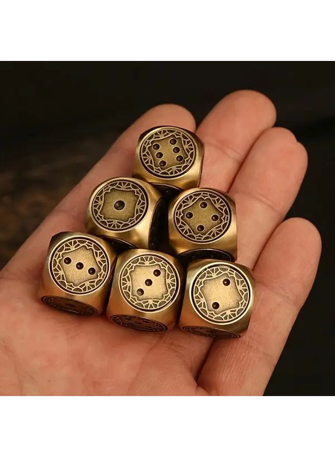 1pc Vintage Hand Polished Brass Dice With Patterns For Living Room Table Decor - Image 2
