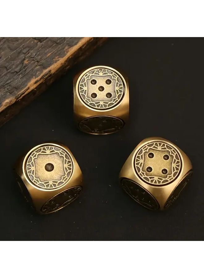 1pc Vintage Hand Polished Brass Dice With Patterns For Living Room Table Decor - Image 4