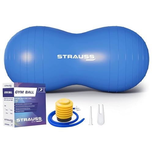 STRAUSS Anti-Burst Rubber Peanut Shape Gym Ball with Free Foot Pump | Round Shape Swiss Ball for Exercise, Workout, Yoga, Pregnancy, Birthing, Balance & Stability, 95x45 cm, (Blue) - Image 1
