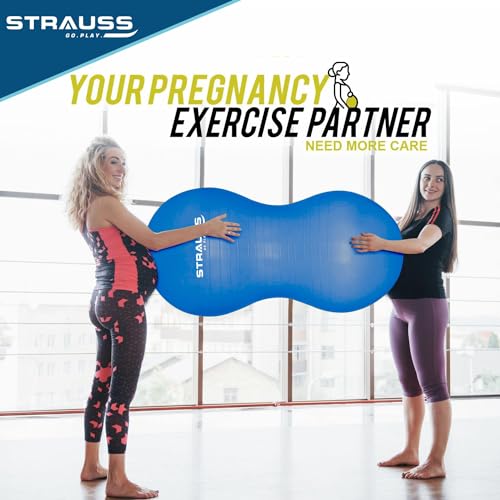 STRAUSS Anti-Burst Rubber Peanut Shape Gym Ball with Free Foot Pump | Round Shape Swiss Ball for Exercise, Workout, Yoga, Pregnancy, Birthing, Balance & Stability, 95x45 cm, (Blue) - Image 4
