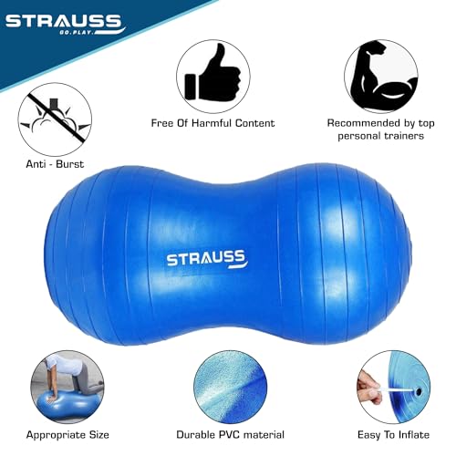 STRAUSS Anti-Burst Rubber Peanut Shape Gym Ball with Free Foot Pump | Round Shape Swiss Ball for Exercise, Workout, Yoga, Pregnancy, Birthing, Balance & Stability, 95x45 cm, (Blue) - Image 2