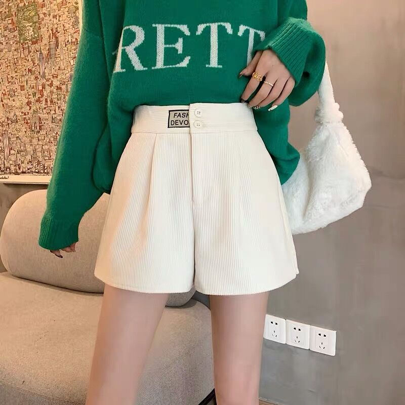 Small Woolen Short Pants Womens High Waist Early Autumn Winter 2022 New Outer Wear Boots Pants Casual Wide Leg Black 862 * apricot 