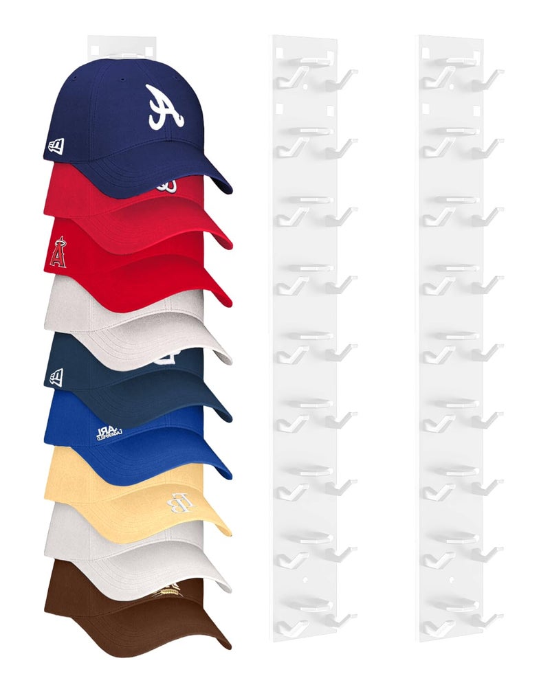 Meeenmiil Hat Organizer for Baseball Caps 2Pack Strong Adhesive Hat Rack for Wall Multilayer Hat Hooks Storage for 18 Hats Hat Holder Hanger for Door Bedroom Closet White - Image 2