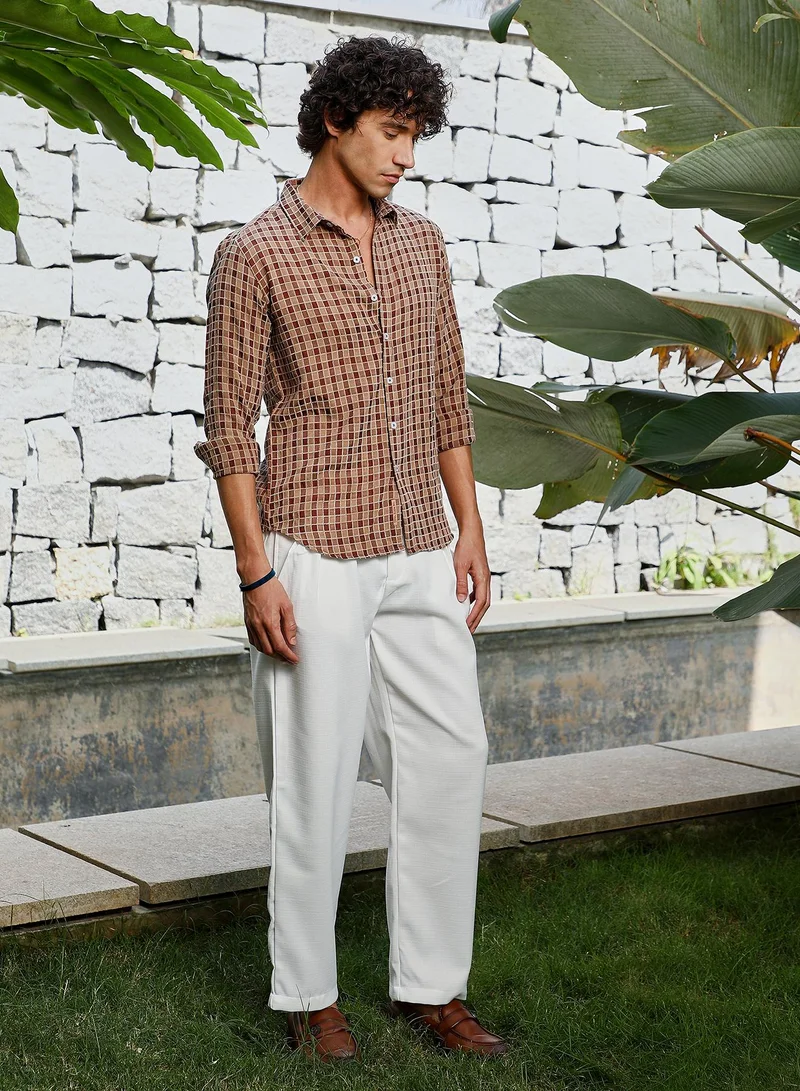 كامبوس سوترا Men's Russet Brown Glen Check Shirt