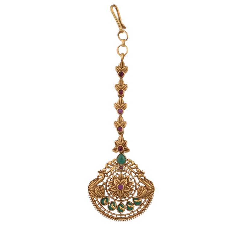 TARINIKA Antique Maang Tikka(Nethi chutti) for Women, Gold Plated Brass & CZ Stones Head Jewelry, Traditional Wedding Mang tikka Festive & Bridal Accessory (Floral Splendor) - Image 5