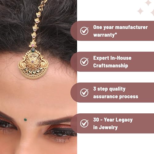 TARINIKA Antique Maang Tikka(Nethi chutti) for Women, Gold Plated Brass & CZ Stones Head Jewelry, Traditional Wedding Mang tikka Festive & Bridal Accessory (Floral Splendor) - Image 4