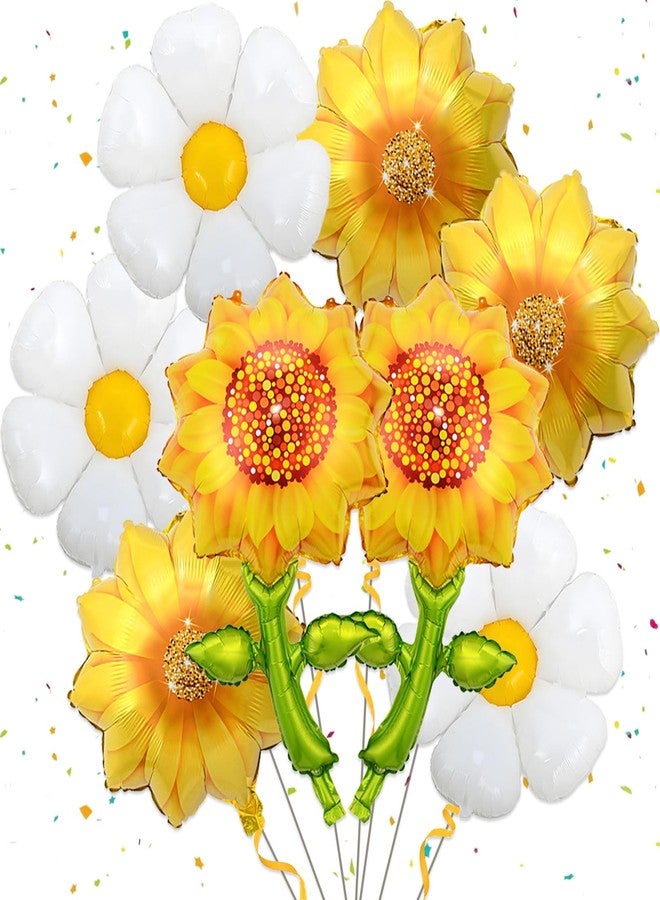 YOUDICT 8 Pcs Sunflower Daisy Flower Balloons, Yellow Sunflower White Daisy Balloon for Sunflowers Theme Birthday Baby Shower Wedding Bridal Shower Party Decorations - Image 1