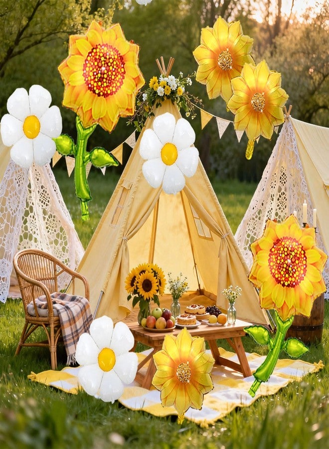 YOUDICT 8 Pcs Sunflower Daisy Flower Balloons, Yellow Sunflower White Daisy Balloon for Sunflowers Theme Birthday Baby Shower Wedding Bridal Shower Party Decorations - Image 4