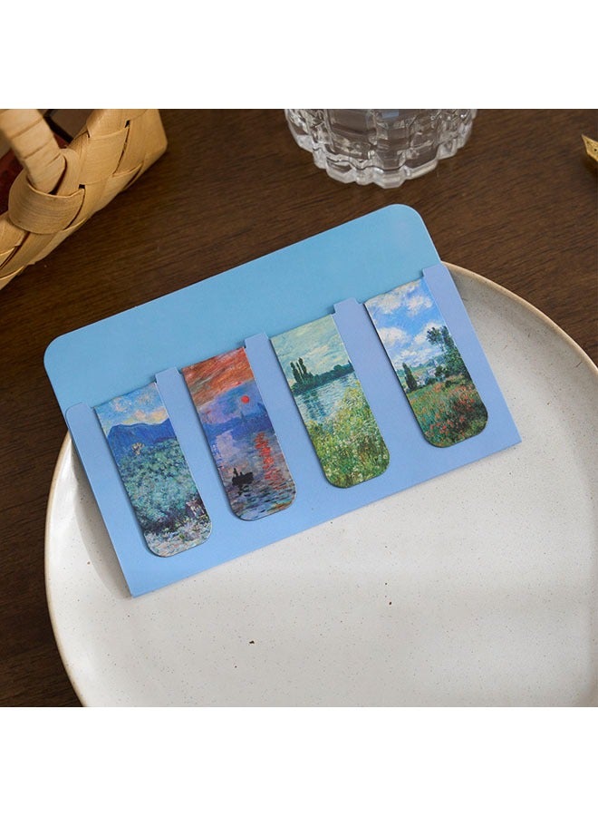 Magnetic Bookmarks, 4 Pack Magnetic Page Markers Landscape Pattern Various Page Clip Bookmarks for Students Teachers Book Lovers Book Club Library