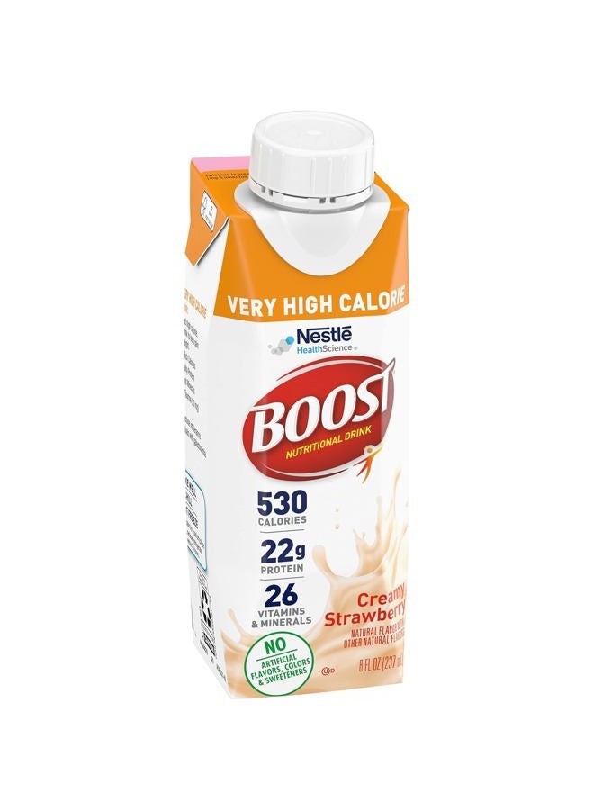 Boost Very High Calorie Nutritional Drink Creamy Strawberry, Made with Natural Strawberry Flavor & No Artificial Flavors, Colors & Sweeteners, 8 FL OZ (Pack of 12) - Image 3