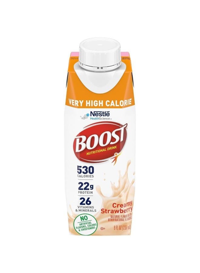 Boost Very High Calorie Nutritional Drink Creamy Strawberry, Made with Natural Strawberry Flavor & No Artificial Flavors, Colors & Sweeteners, 8 FL OZ (Pack of 12) - Image 2