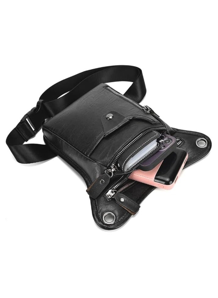 erorex Vintage Leather Waist Pack Drop Leg Bag for Men Women Belt Hip Bum Bag Multi-Purpose Motorcycle Bike Outdoor Sports Tactical Cycling Riding Hiking Camping, 00-Black, Medium - Image 2