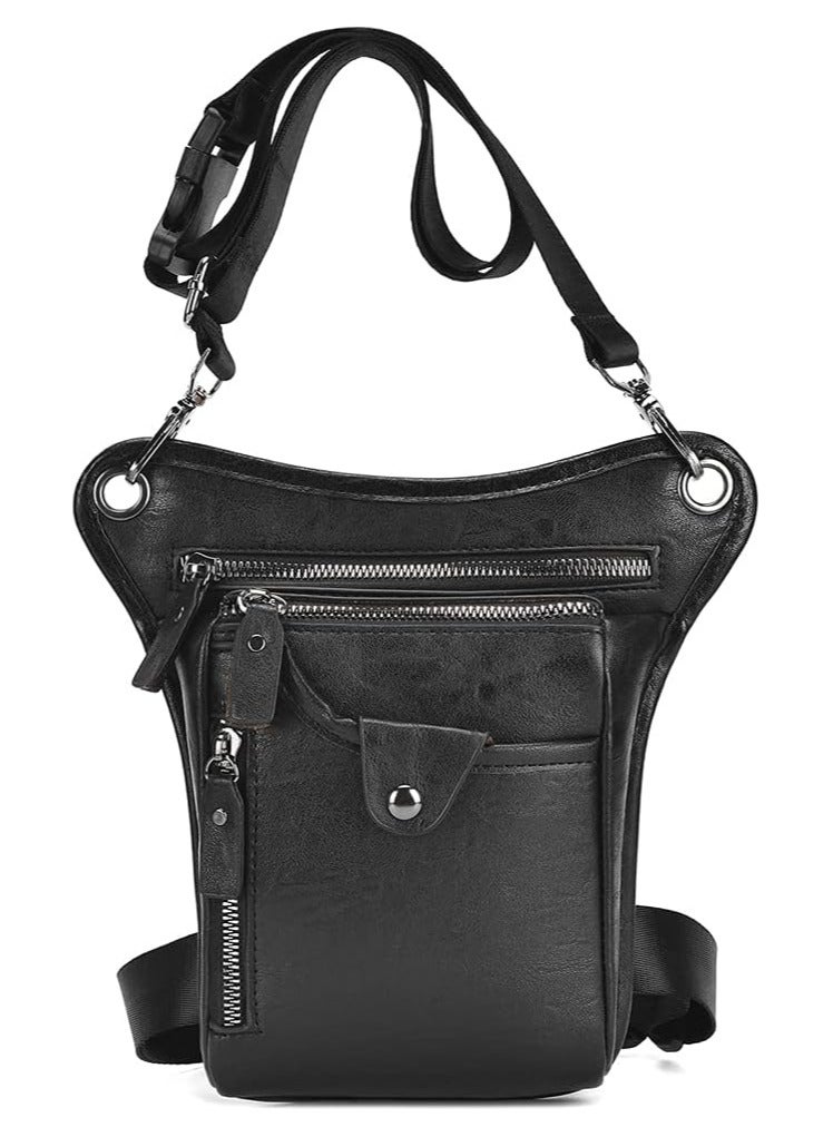 erorex Vintage Leather Waist Pack Drop Leg Bag for Men Women Belt Hip Bum Bag Multi-Purpose Motorcycle Bike Outdoor Sports Tactical Cycling Riding Hiking Camping, 00-Black, Medium - Image 1