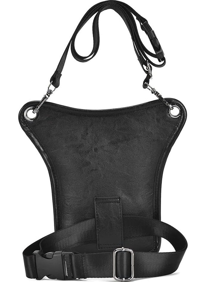 erorex Vintage Leather Waist Pack Drop Leg Bag for Men Women Belt Hip Bum Bag Multi-Purpose Motorcycle Bike Outdoor Sports Tactical Cycling Riding Hiking Camping, 00-Black, Medium - Image 4