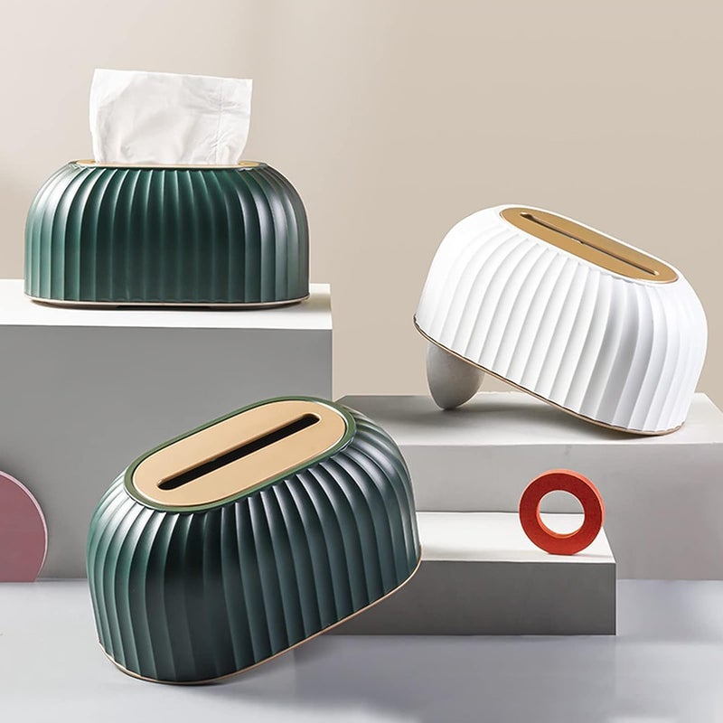 PROSFIA Tissue Box Wooden Cover Toilet Paper Box Solid Wood Napkin Holder Simple Stylish Home Car Kitchen Tissue Case Paper Dispenser Green - Image 2