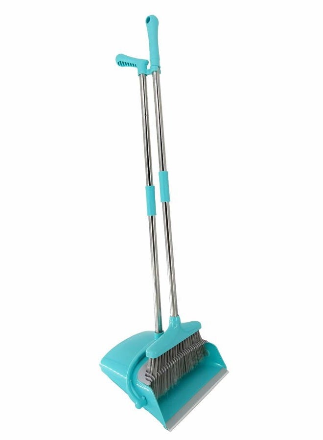 Xifando Extendable Long Handle Broom and Dustpan Set, Stainless Lightweight Upright Standing Broom and Dustpan Combo for Kitchen Lobby Office Living Room Household Indoor or Outside (Light Blue) - Image 2