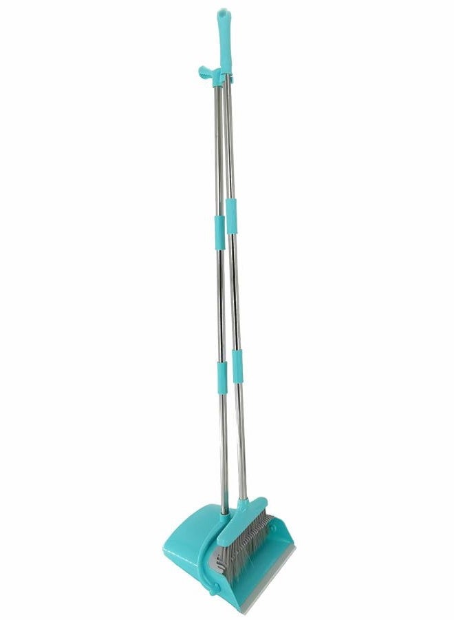 Xifando Extendable Long Handle Broom and Dustpan Set, Stainless Lightweight Upright Standing Broom and Dustpan Combo for Kitchen Lobby Office Living Room Household Indoor or Outside (Light Blue) - Image 3