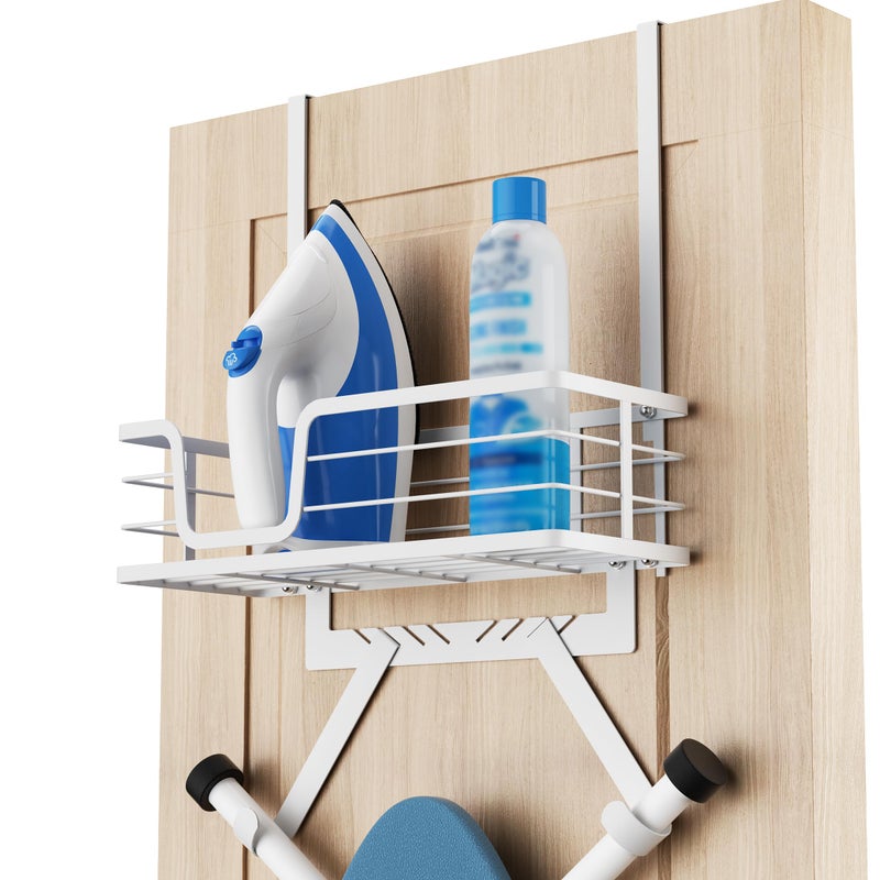 KES Ironing Board Hanger Over The Door Ironing Board Holder Door Mount with Storage Shelf Y and T Shaped Fits for 1 34 Doors White HIR501BWH - Image 2
