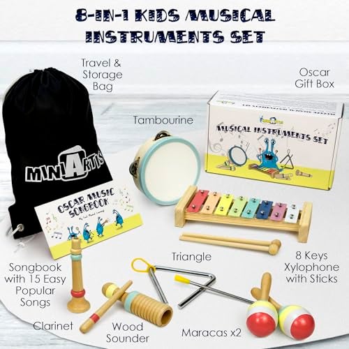 MINIARTIS Musical Instruments Set Montessori Wooden Toys for Toddlers 13 Modern Boho Baby Xylophone with Songbook Neutral Colors Percussion Instruments Kids Preschool Educational - Image 5