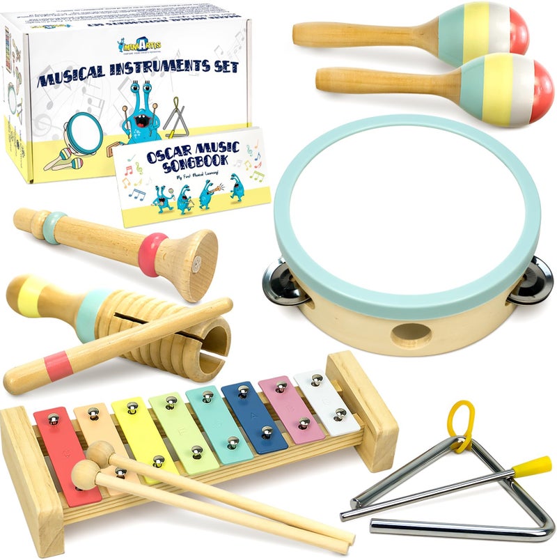 MINIARTIS Musical Instruments Set Montessori Wooden Toys for Toddlers 13 Modern Boho Baby Xylophone with Songbook Neutral Colors Percussion Instruments Kids Preschool Educational - Image 4